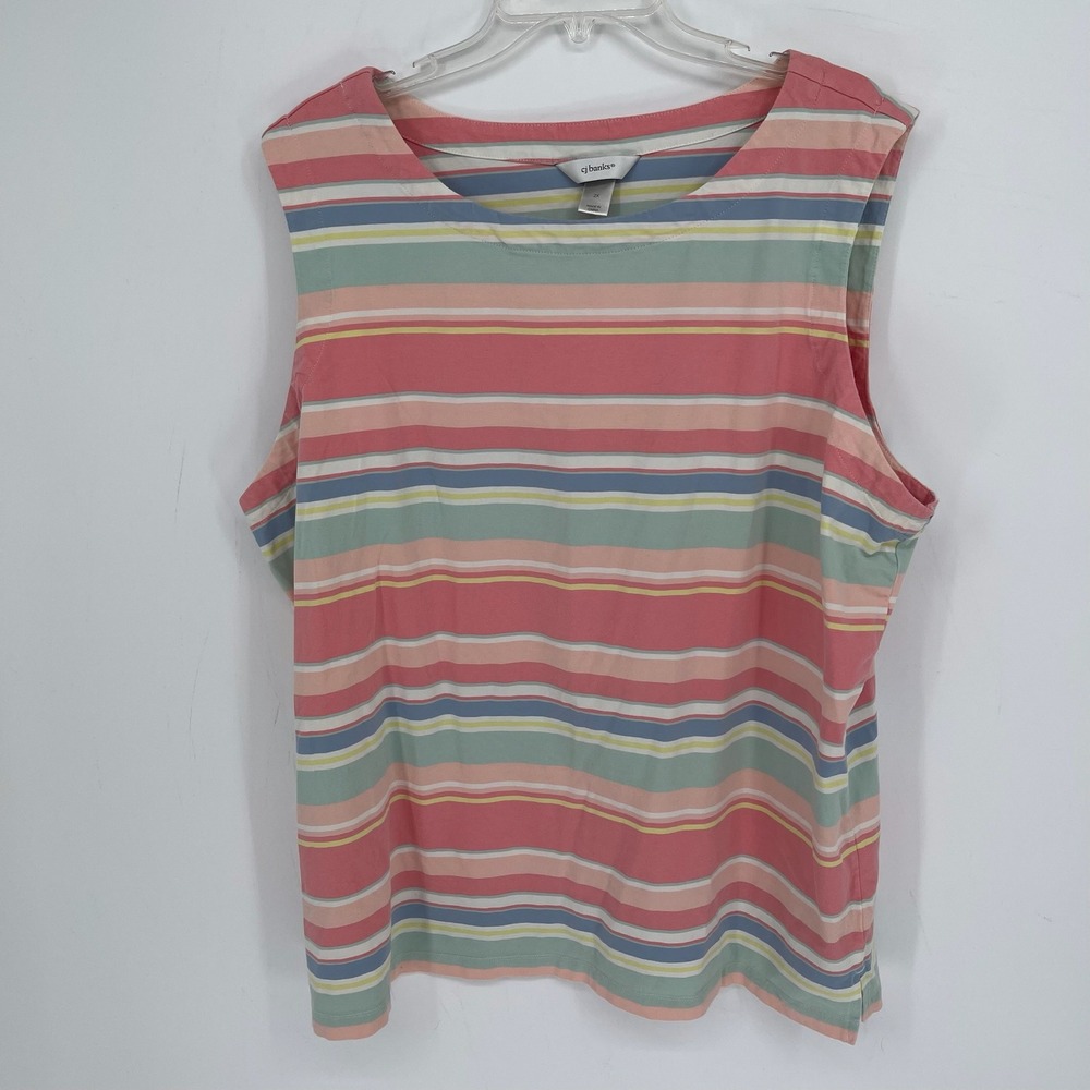 CJ Banks Women's Multicolor Striped Stretch Sleeveless Knit Tank Top‎ Size 2X